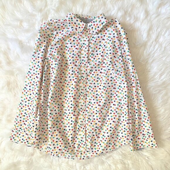 Talbots Classic Cotton Button Up Shirt Multicolor Ditsy Hearts Print size MP - Picture 3 of 8